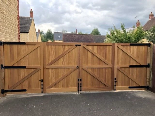 Iroko hardwood gates - rear view - in Witney